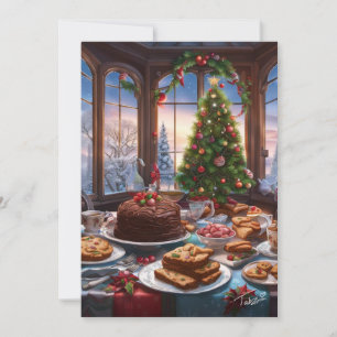 Weihnachts-Dessert-Tisch im Vintage-Stil Feiertagskarte