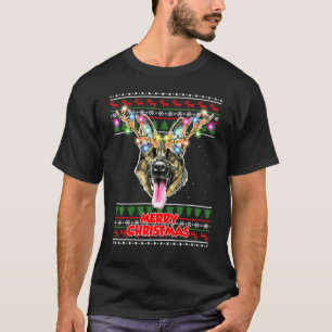 Weihnachts-Deutsch-Schäferhund Mit Geweih Hässlich T-Shirt