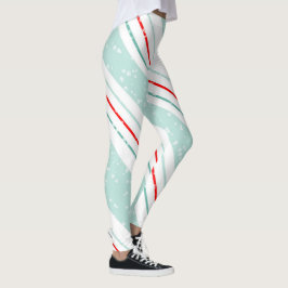Weihnachts-Diagonal Streifen Mint Green ID440 Leggings