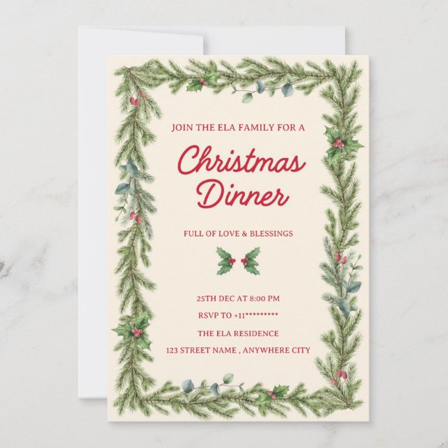 Weihnachts-Dinner-Einladungskarte Einladung (Vorderseite)