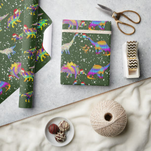 Weihnachts-Dinos mit Santa-Hüten Geschenkpapier
