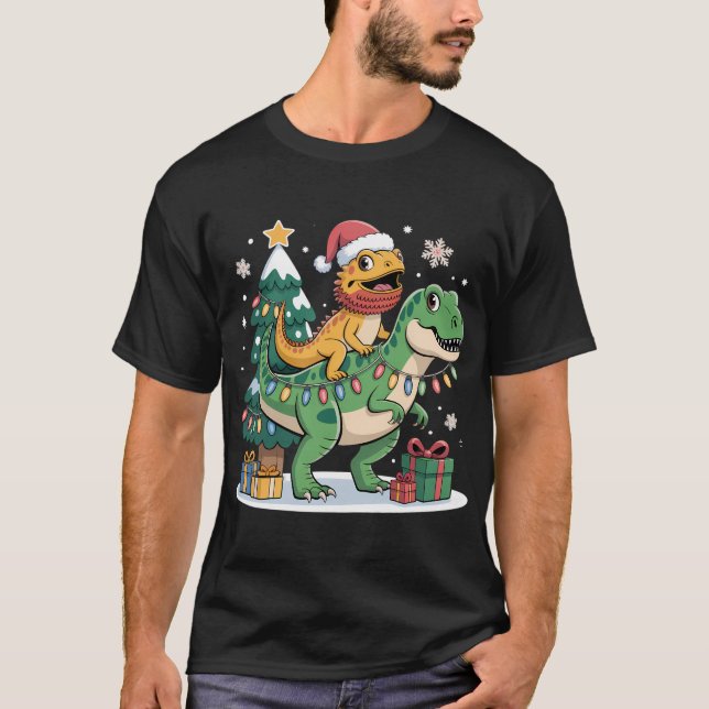 Weihnachts-Dinosaurier-Fahrt mit Santa-Echse T-Shirt (Vorderseite)