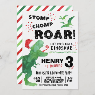 Weihnachts-Dinosaurier Geburtstagseinladung Einladung