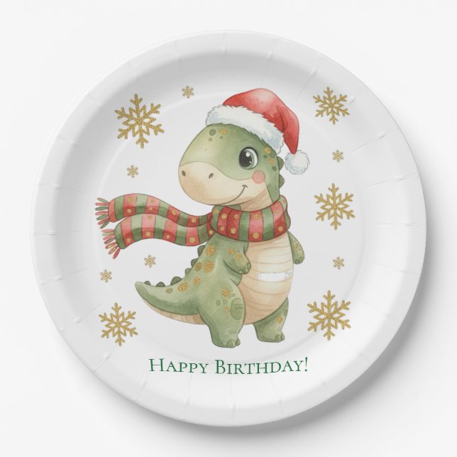 Weihnachts-Dinosaurier-Geburtstagsfeier Pappteller (Vorderseite)
