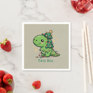 Weihnachts-Dinosaurier-Licht-Party Lustiger Baum R Serviette