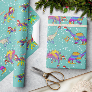 Weihnachts-Dinosaurier mit Santa-Hüten Geschenkpapier
