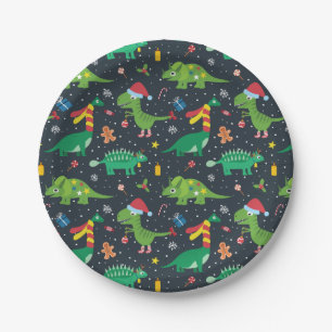 Weihnachts-Dinosaurier-Papierteller Pappteller