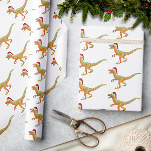 Weihnachts-Dinosaurier-Raptor Geschenkpapier