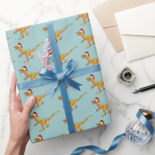 Weihnachts-Dinosaurier-Raptor Geschenkpapier