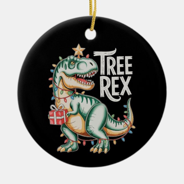 Weihnachts Dinosaurier Tree T Rex Xmas Lights Holi Keramik Ornament (Vorne)