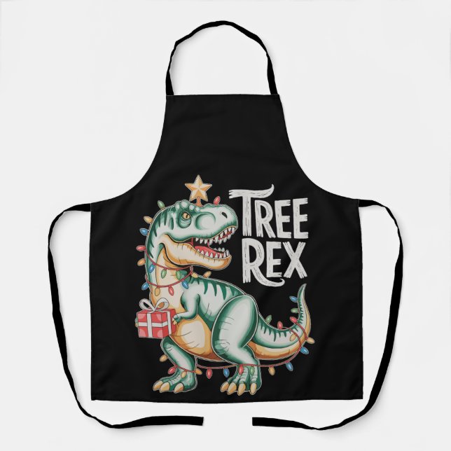 Weihnachts Dinosaurier Tree T Rex Xmas Lights Holi Schürze (Vorderseite)