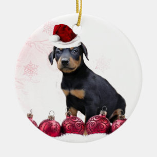 Weihnachts Doberman Welpe rund Keramik Ornament