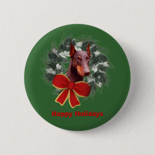 Weihnachts-Dobermann-Kranzschleife-Feiertags-Butto Button