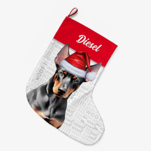 Weihnachts-Dobermann-Pinscher-Santa mit Hundename Großer Weihnachtsstrumpf