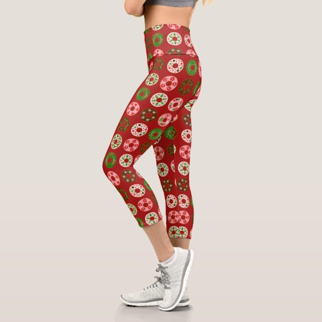 Weihnachts Donut Holiday Leckerei Muster Capri Leggings (Links)