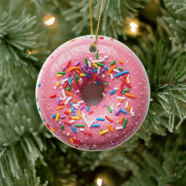 WEIHNACHTS-DONUT-SCHMUCK PINK STREUSSEL KERAMIK ORNAMENT (Baum)