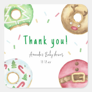 Weihnachts-Donuts Danke Baby Shower  Quadratischer Aufkleber