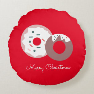 Weihnachts-Donuts Streusel Bäckerei  Frohe Weihnac Rundes Kissen