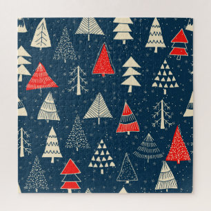 Weihnachts-Doodle-Bäume, nahtloses Wintermuster. Puzzle