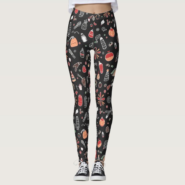 Weihnachts-Doodle-Muster Leggings (Vorderseite)