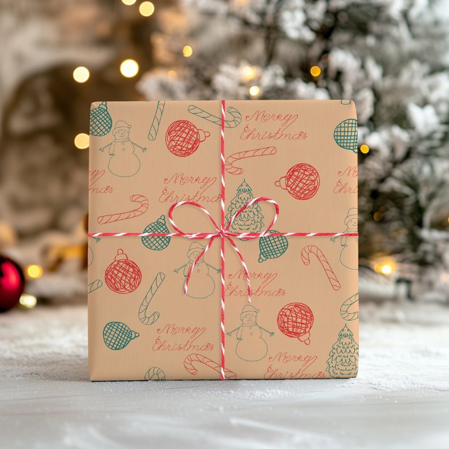 Weihnachts-Doodle-Muster | Schneemänner, Bäume & S Geschenkpapier (Von Creator hochgeladen)