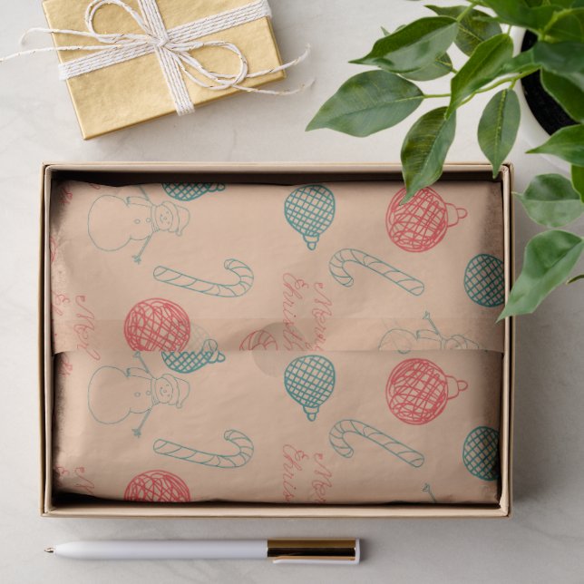 Weihnachts-Doodle-Muster | Schneemänner, Bäume & S Seidenpapier (Geschenk)