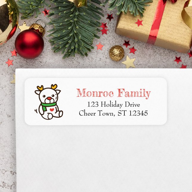 Weihnachts-Doodle, Rentierspielzeug (Cute Reindeer Address Label for Christmas Cards)