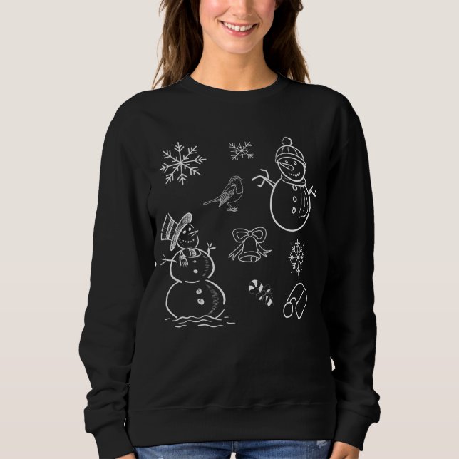 Weihnachts Doodle Snowman Funny Black and White Sw Sweatshirt (Vorderseite)