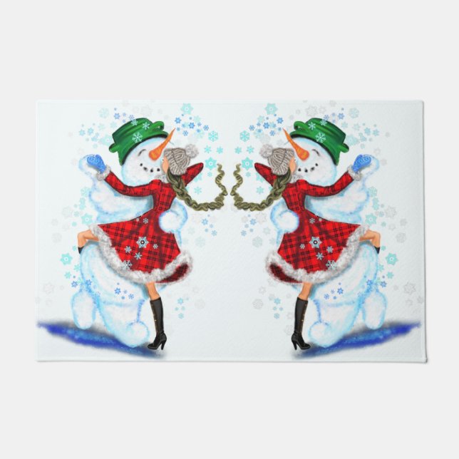 Weihnachts-Doormat-Snowman und Girl-Dance Fußmatte (Vorderseite)