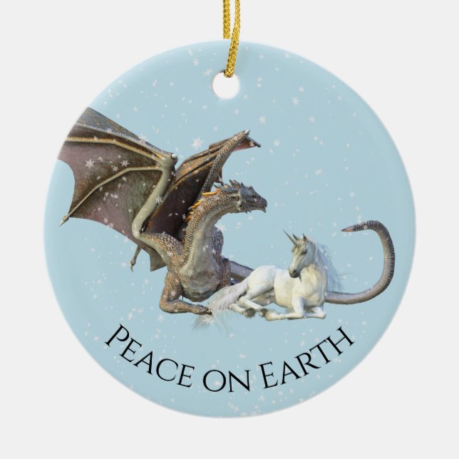 Weihnachts-Dragon Unicorn Weltfrieden Keramik Ornament (Vorne)