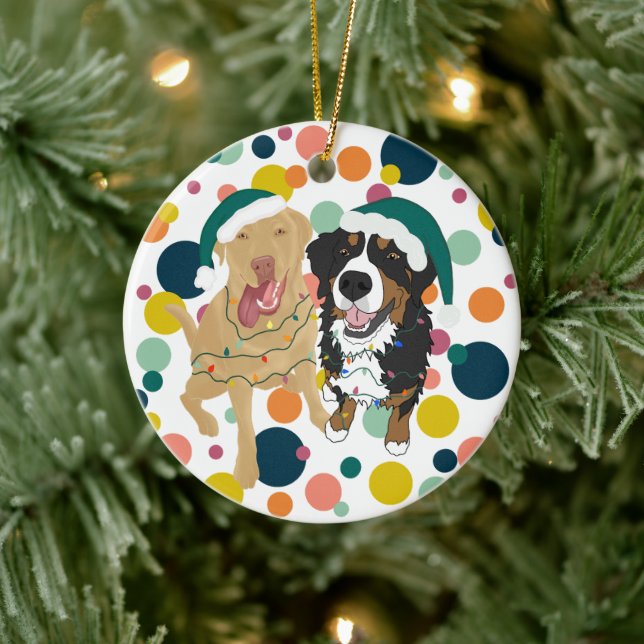 Weihnachts-Dudley und Bernese-Polka Keramik Ornament (Baum)