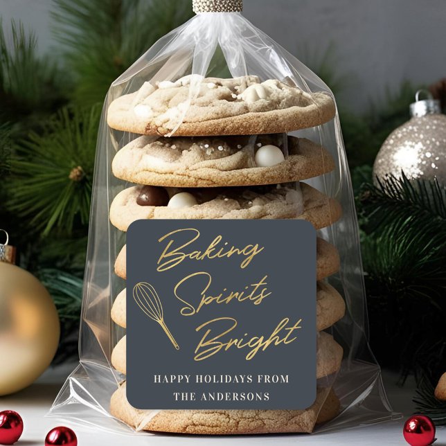 Weihnachts Dunkelblau und Gold Weihnachtsgebäck Quadratischer Aufkleber (Von Creator hochgeladen)