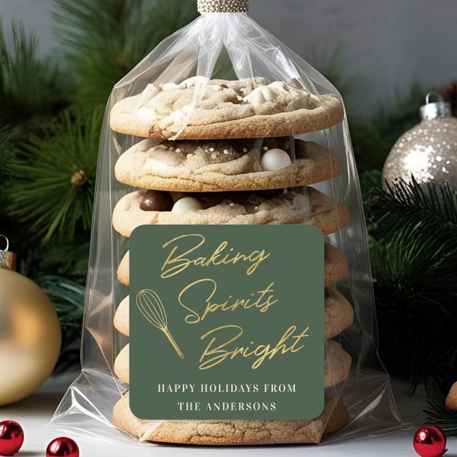 Weihnachts Dunkelgrün und Gold Weihnachtsgebäck Quadratischer Aufkleber (Von Creator hochgeladen)