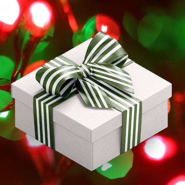 Weihnachts dunkelgrün und weiß gestreift satinband (Christmas Dark Green and White Striped Satin Ribbon)