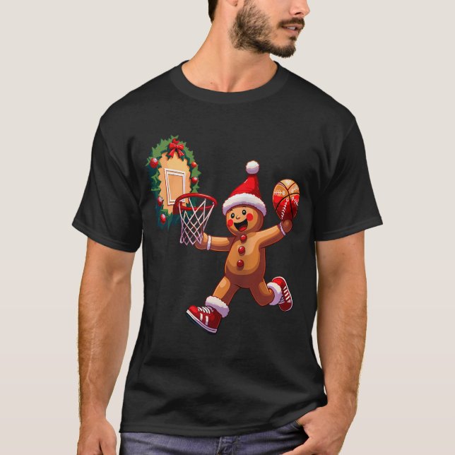 Weihnachts Dunking Gingerbread Mann Basketball Dun T-Shirt (Vorderseite)