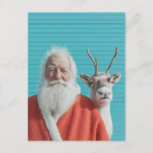 Weihnachts-Duo aus Santa und Rentieren Feiertagspostkarte