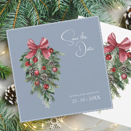 Weihnachts-Dusty Blue Winter Feierliche Hochzeit Save The Date