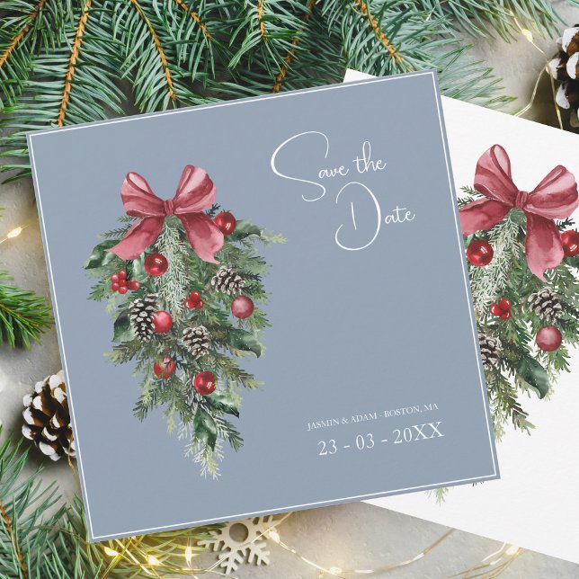 Weihnachts-Dusty Blue Winter Feierliche Hochzeit Save The Date (Von Creator hochgeladen)