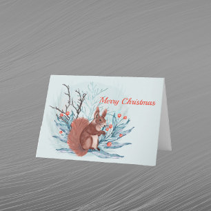 Weihnachts-Eichhörnchen-Beeren-Blumen-Aquarell Feiertagskarte