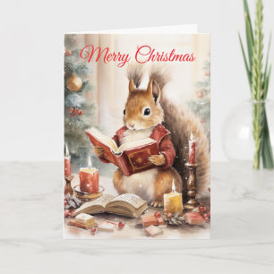 Weihnachts-Eichhörnchen beim Lesen Feiertagskarte