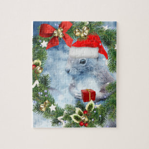 Weihnachts-Eichhörnchen mit festlichem Kranz Puzzl Puzzle