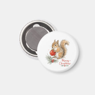 Weihnachts-Eichhörnchen mit rotem Ornament Magnet