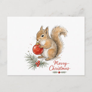 Weihnachts-Eichhörnchen mit rotem Ornament Postkarte