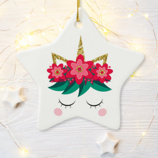 Weihnachts-Einhorn-Blume Personalisiert Keramik Ornament