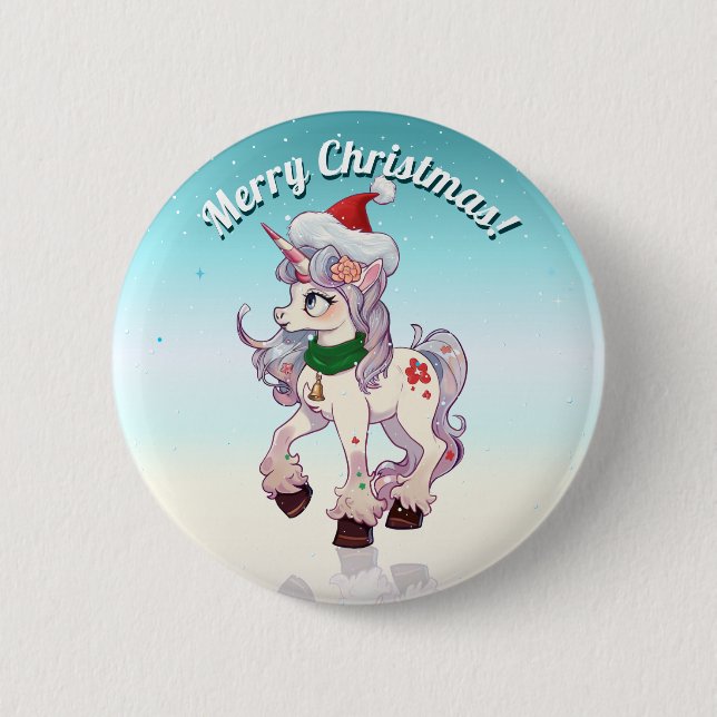 Weihnachts-Einhorn-Cartoon Button (Vorderseite)