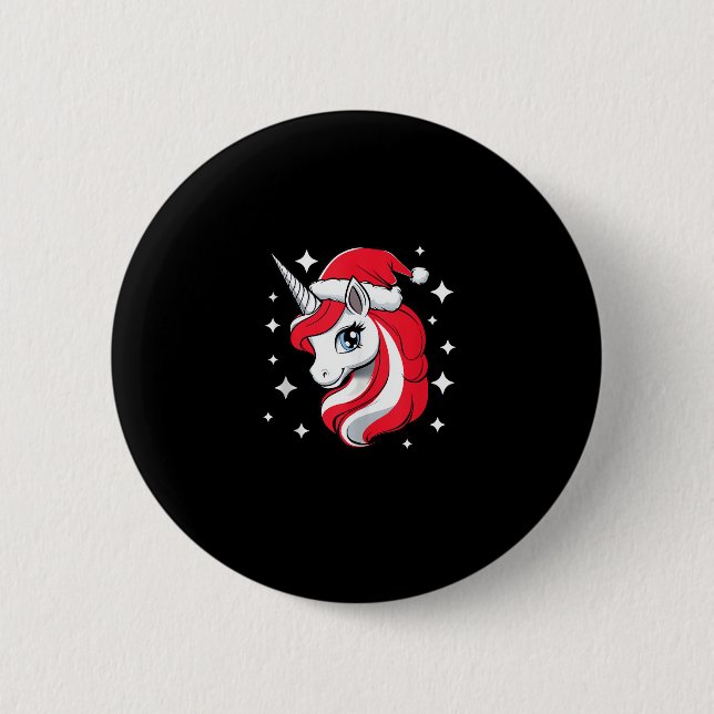 Weihnachts-Einhorn für Mädchen Rote Weihnachtsmann Button (Vorderseite)