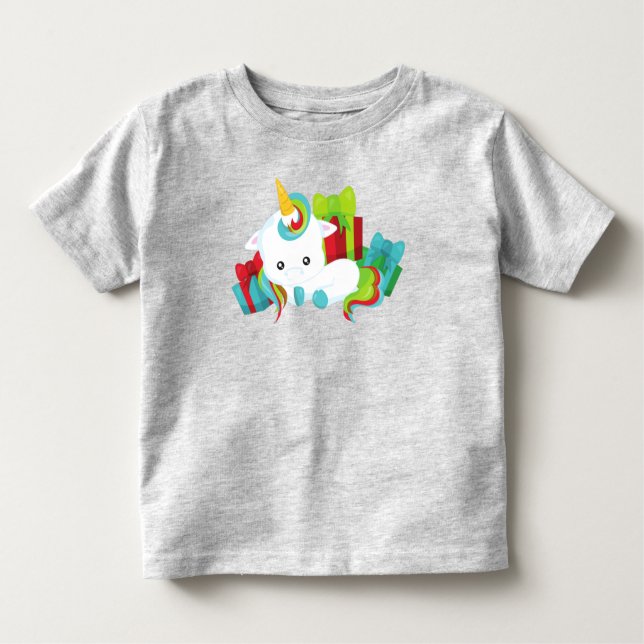 Weihnachts-Einhorn, Geschenke, Geschenke, Geschenk Kleinkind T-shirt (Vorderseite)