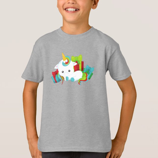 Weihnachts-Einhorn, Geschenke, Geschenke, Geschenk T-Shirt (Vorderseite)