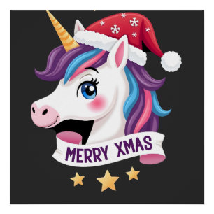 Weihnachts-Einhorn Langarm-T-Shirt (2) Poster