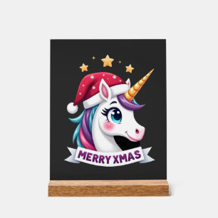 Weihnachts-Einhorn-Langarm-T-Shirt Acrylschild